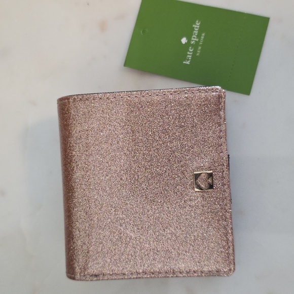 kate spade NEW YORK Small Rose Gold  Vinyl Glitter Wallet/Billfold/Card Holder - Picture 1 of 11